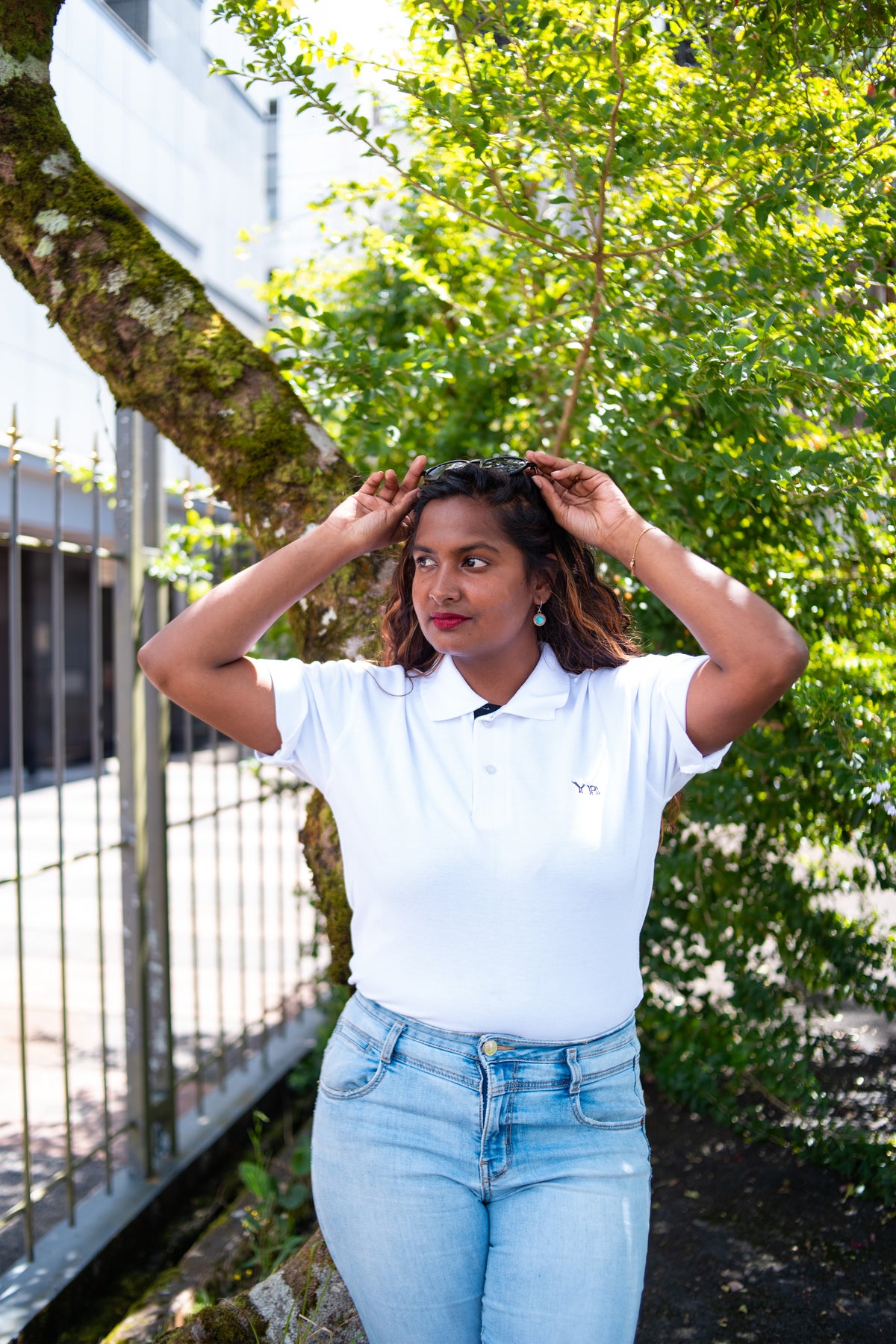 Y&B WHITE COTTON PIQUE POLO SHIRT